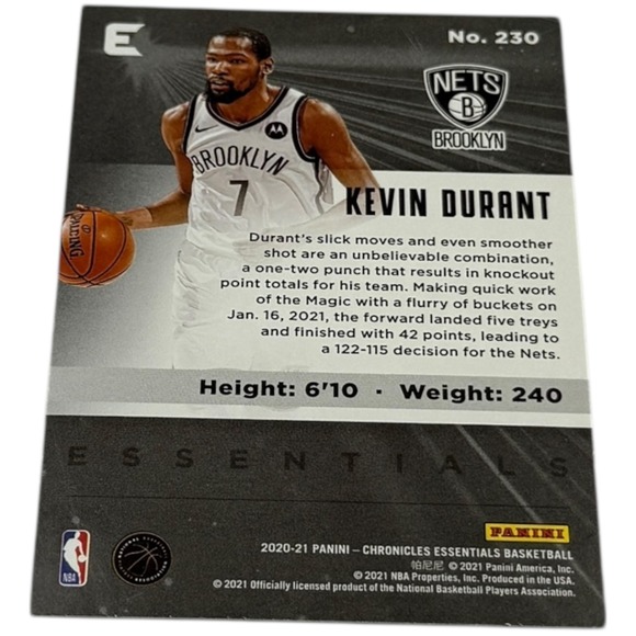 Kevin Durant Brooklyn Nets NBA Card 2020-21 Panini Chronicles Essentials No 230 - Picture 2 of 2